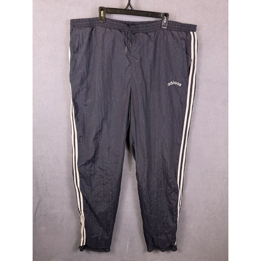 Adidas Track Pants Mens XL Black 3 Stripe‎ Nylon Zip Ankle Vintage 90's